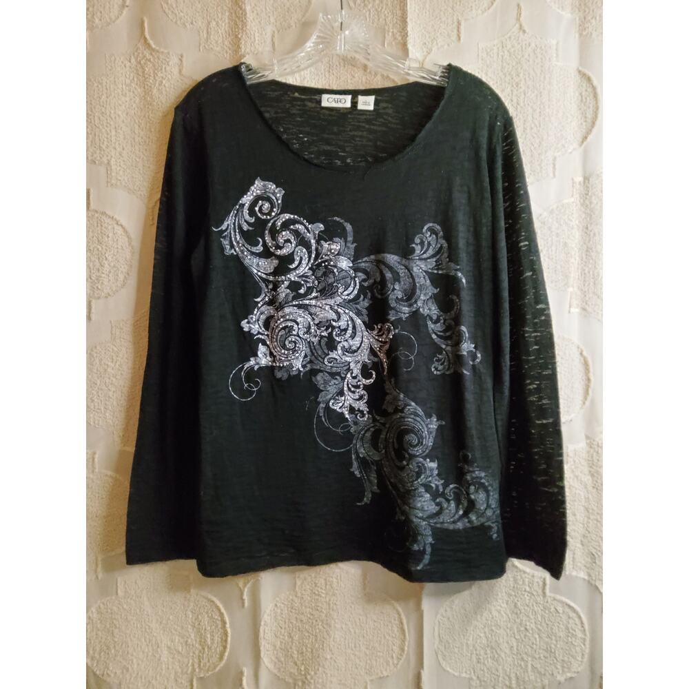 #300 Excellent Pre-Loved Women's Cato Black Vintage Shirt Y2K Size L